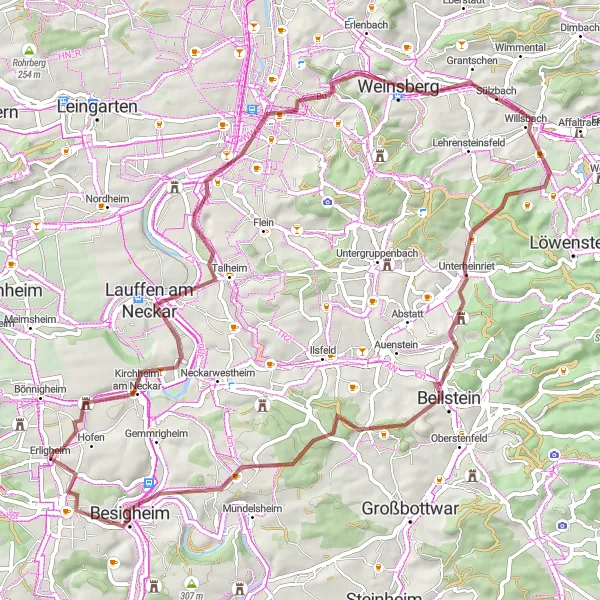 Karten-Miniaturansicht der Radinspiration "Gravel-Abenteuer durch Weinberge und Fachwerkstädtchen" in Stuttgart, Germany. Erstellt vom Tarmacs.app-Routenplaner für Radtouren