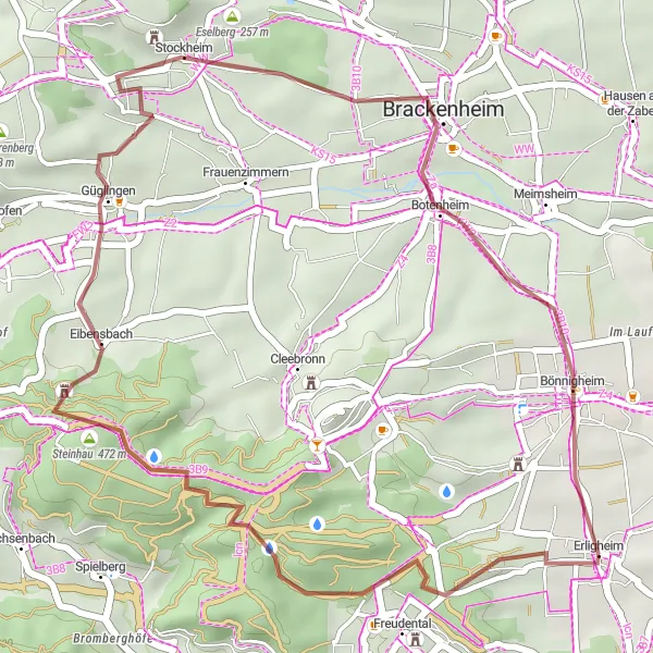 Karten-Miniaturansicht der Radinspiration "Gravel Rundfahrt nach Freudental und Güglingen" in Stuttgart, Germany. Erstellt vom Tarmacs.app-Routenplaner für Radtouren