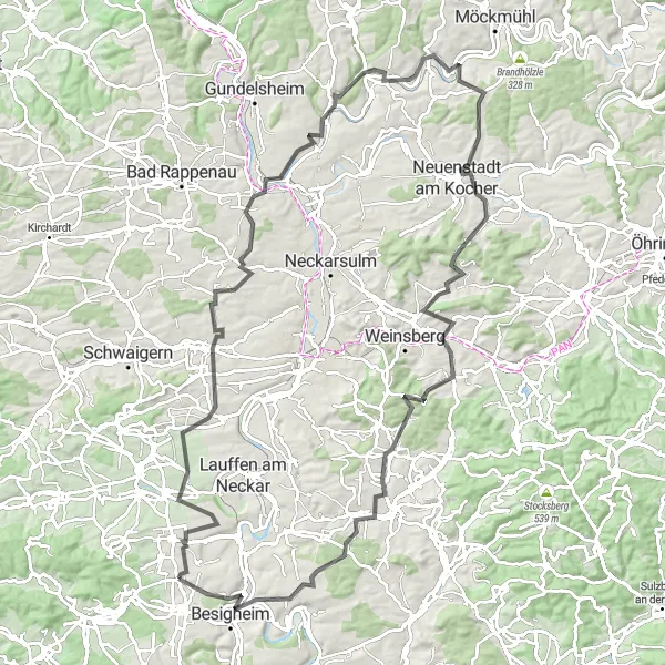 Karten-Miniaturansicht der Radinspiration "Panoramafahrt durch Bad Wimpfen" in Stuttgart, Germany. Erstellt vom Tarmacs.app-Routenplaner für Radtouren