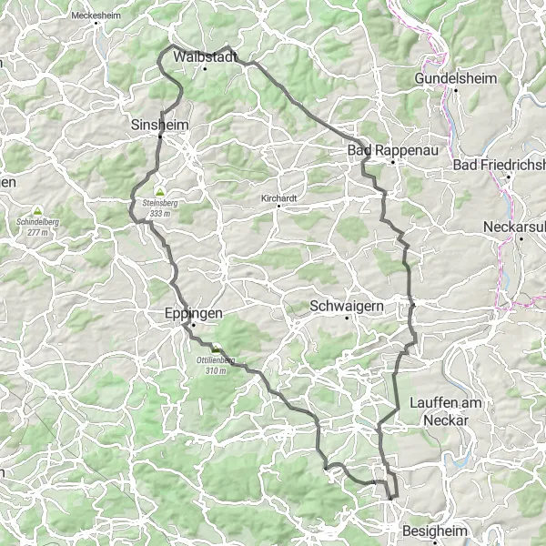 Karten-Miniaturansicht der Radinspiration "Straßenrundfahrt mit Panoramablick" in Stuttgart, Germany. Erstellt vom Tarmacs.app-Routenplaner für Radtouren