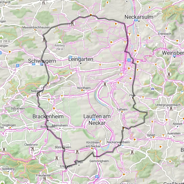 Karten-Miniaturansicht der Radinspiration "Panoramastraßenrundfahrt nach Heilbronn" in Stuttgart, Germany. Erstellt vom Tarmacs.app-Routenplaner für Radtouren