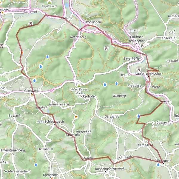 Map miniature of "The Gravel Trail to Schmiedelfeld" cycling inspiration in Stuttgart, Germany. Generated by Tarmacs.app cycling route planner