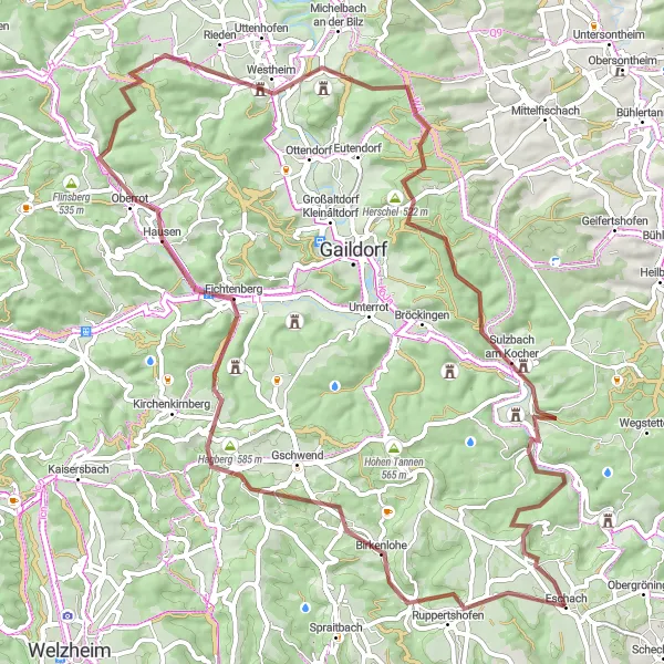 Map miniature of "Charming Gravel Ride through Eschach" cycling inspiration in Stuttgart, Germany. Generated by Tarmacs.app cycling route planner