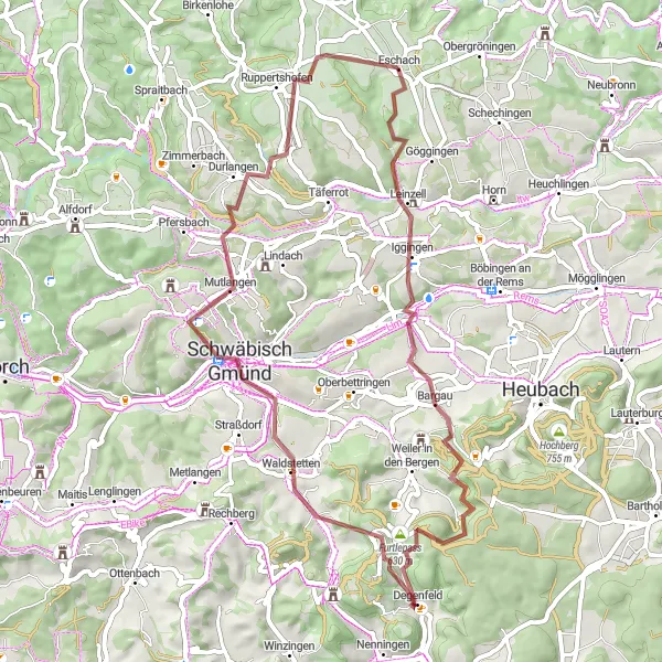 Karten-Miniaturansicht der Radinspiration "Mountainbike-Tour durch die schwäbische Landschaft" in Stuttgart, Germany. Erstellt vom Tarmacs.app-Routenplaner für Radtouren