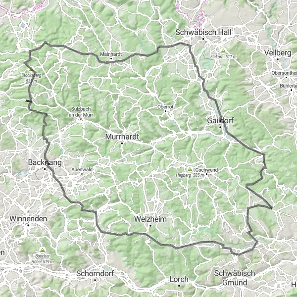 Map miniature of "The Ultimate Road Cycling Experience: Täferrot to Sulzbach am Kocher" cycling inspiration in Stuttgart, Germany. Generated by Tarmacs.app cycling route planner