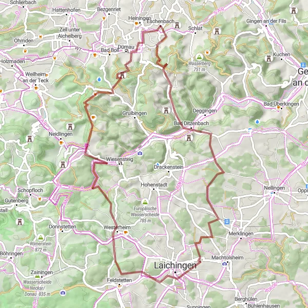 Map miniature of "The Sielenwang Circuit - A Gravel Adventure near Eschenbach" cycling inspiration in Stuttgart, Germany. Generated by Tarmacs.app cycling route planner