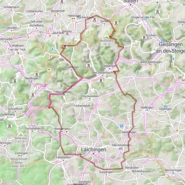 Karten-Miniaturansicht der Radinspiration "Gravel-Tour durch Schlat und Merklingen" in Stuttgart, Germany. Erstellt vom Tarmacs.app-Routenplaner für Radtouren