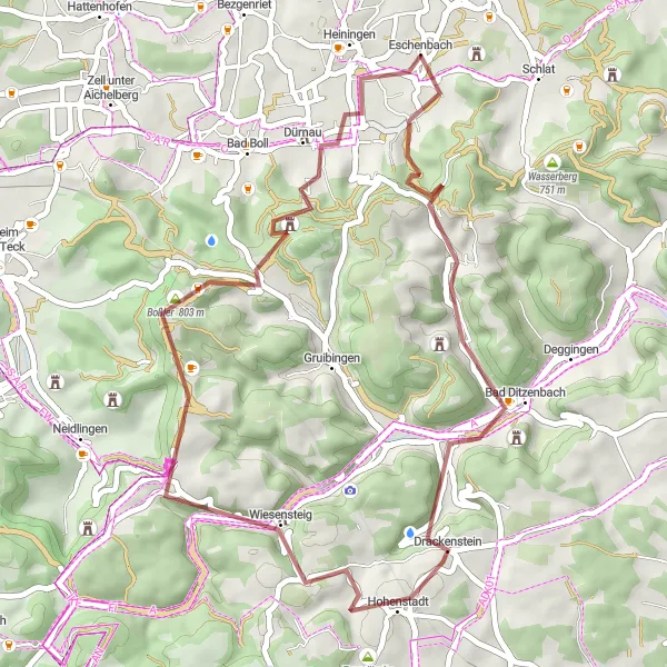 Map miniature of "Gravel Adventure in the Swabian Alb" cycling inspiration in Stuttgart, Germany. Generated by Tarmacs.app cycling route planner
