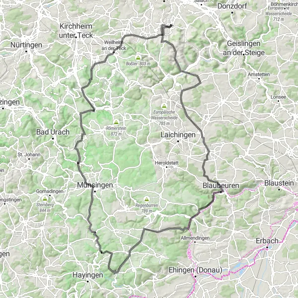 Karten-Miniaturansicht der Radinspiration "Road-Tour nach Münsingen" in Stuttgart, Germany. Erstellt vom Tarmacs.app-Routenplaner für Radtouren