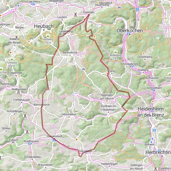Karten-Miniaturansicht der Radinspiration "Rund um Essingen und die Schwäbische Alb" in Stuttgart, Germany. Erstellt vom Tarmacs.app-Routenplaner für Radtouren