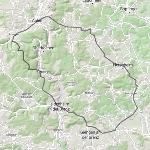 Karten-Miniaturansicht der Radinspiration "Rund um Aalen" in Stuttgart, Germany. Erstellt vom Tarmacs.app-Routenplaner für Radtouren