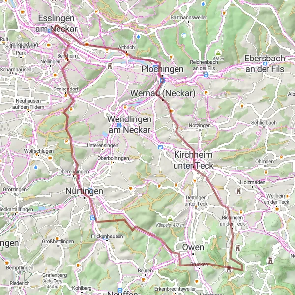 Map miniature of "Esslingen - Breitenstein Gravel Tour" cycling inspiration in Stuttgart, Germany. Generated by Tarmacs.app cycling route planner