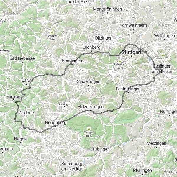 Karten-Miniaturansicht der Radinspiration "Rund um den Schönbuchturm" in Stuttgart, Germany. Erstellt vom Tarmacs.app-Routenplaner für Radtouren