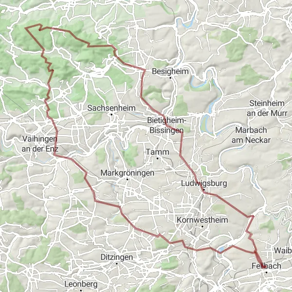 Karten-Miniaturansicht der Radinspiration "Epische Gravelroute mit Start in Zuffenhausen" in Stuttgart, Germany. Erstellt vom Tarmacs.app-Routenplaner für Radtouren