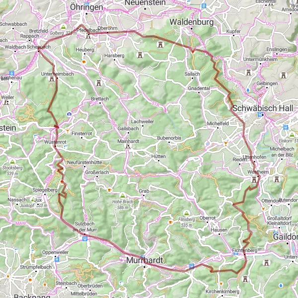 Karten-Miniaturansicht der Radinspiration "Murrhardt Entdecker-Tour" in Stuttgart, Germany. Erstellt vom Tarmacs.app-Routenplaner für Radtouren