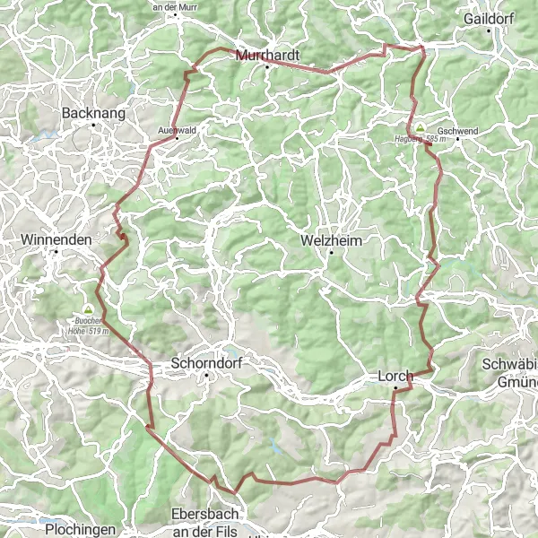 Karten-Miniaturansicht der Radinspiration "Panoramafahrt nach Allmersbach" in Stuttgart, Germany. Erstellt vom Tarmacs.app-Routenplaner für Radtouren