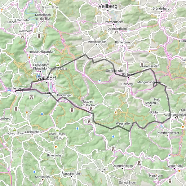 Karten-Miniaturansicht der Radinspiration "Rund um Gaildorf" in Stuttgart, Germany. Erstellt vom Tarmacs.app-Routenplaner für Radtouren