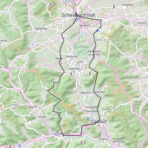 Karten-Miniaturansicht der Radinspiration "Historische Route durch Schwäbisch Hall" in Stuttgart, Germany. Erstellt vom Tarmacs.app-Routenplaner für Radtouren
