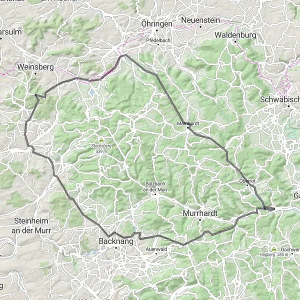 Karten-Miniaturansicht der Radinspiration "Rund um Fichtenberg und Mainhardt" in Stuttgart, Germany. Erstellt vom Tarmacs.app-Routenplaner für Radtouren