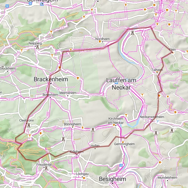 Karten-Miniaturansicht der Radinspiration "Gravel-Tour durch Weinberge und historische Orte" in Stuttgart, Germany. Erstellt vom Tarmacs.app-Routenplaner für Radtouren