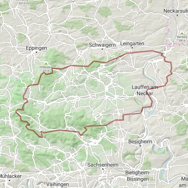 Map miniature of "The Ultimate Gravel Challenge" cycling inspiration in Stuttgart, Germany. Generated by Tarmacs.app cycling route planner