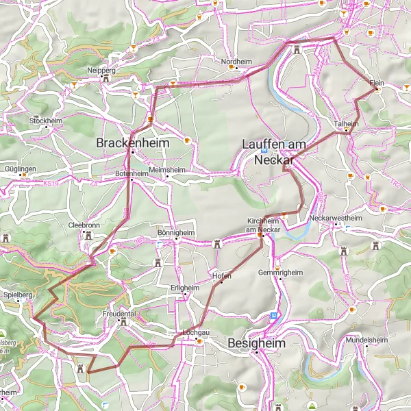 Karten-Miniaturansicht der Radinspiration "Weinterrassen und Panorama-Ausblicke" in Stuttgart, Germany. Erstellt vom Tarmacs.app-Routenplaner für Radtouren