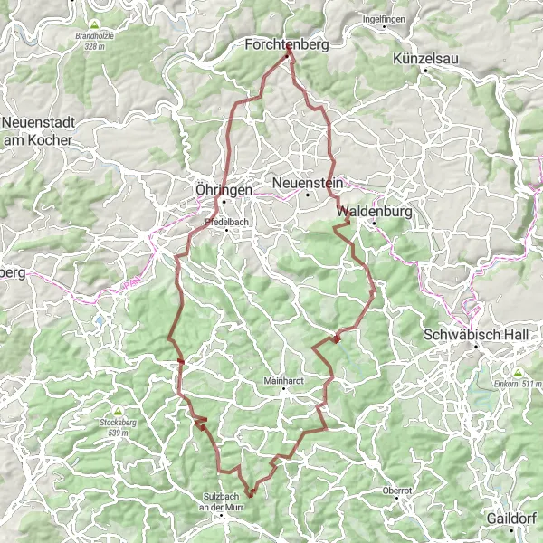 Map miniature of "Gravel Adventure" cycling inspiration in Stuttgart, Germany. Generated by Tarmacs.app cycling route planner