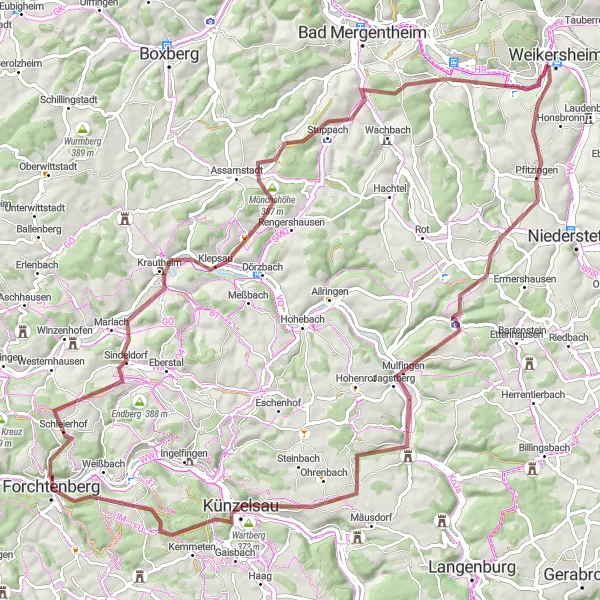 Map miniature of "Majestic Gravel Escape" cycling inspiration in Stuttgart, Germany. Generated by Tarmacs.app cycling route planner