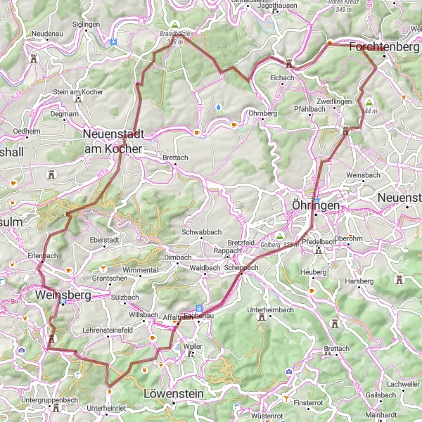 Map miniature of "The Gravel Adventure" cycling inspiration in Stuttgart, Germany. Generated by Tarmacs.app cycling route planner