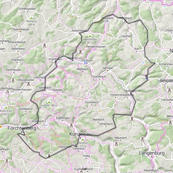 Karten-Miniaturansicht der Radinspiration "Hohenlohe Straßentour" in Stuttgart, Germany. Erstellt vom Tarmacs.app-Routenplaner für Radtouren