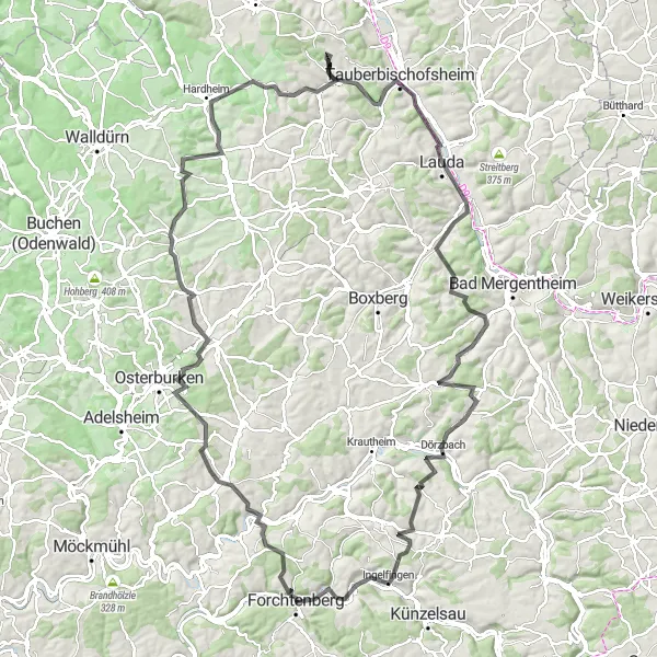 Map miniature of "Hilltop Adventure" cycling inspiration in Stuttgart, Germany. Generated by Tarmacs.app cycling route planner