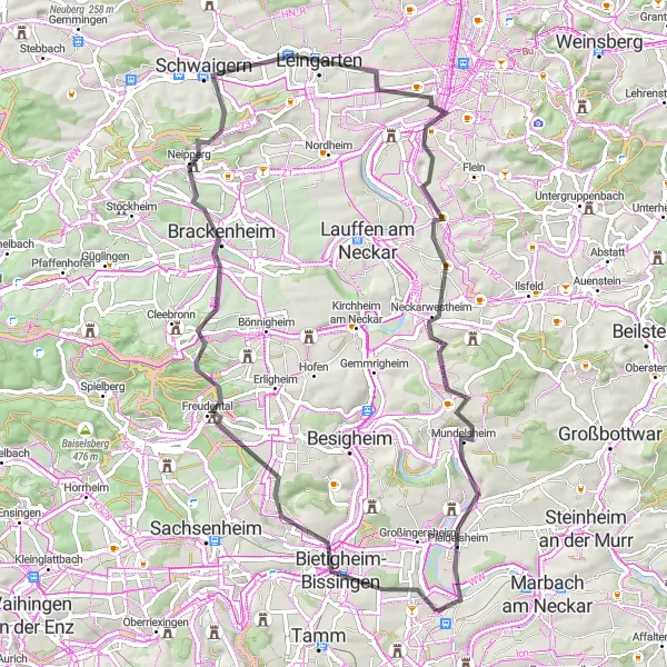 Map miniature of "Neckar Valley Excursion" cycling inspiration in Stuttgart, Germany. Generated by Tarmacs.app cycling route planner