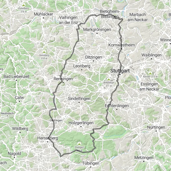 Map miniature of "Stuttgart Loop" cycling inspiration in Stuttgart, Germany. Generated by Tarmacs.app cycling route planner
