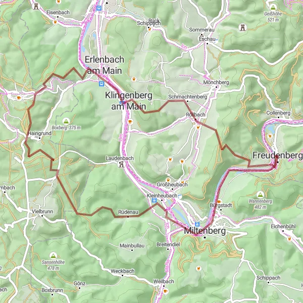 Map miniature of "Bürgstadt Scenic Route" cycling inspiration in Stuttgart, Germany. Generated by Tarmacs.app cycling route planner