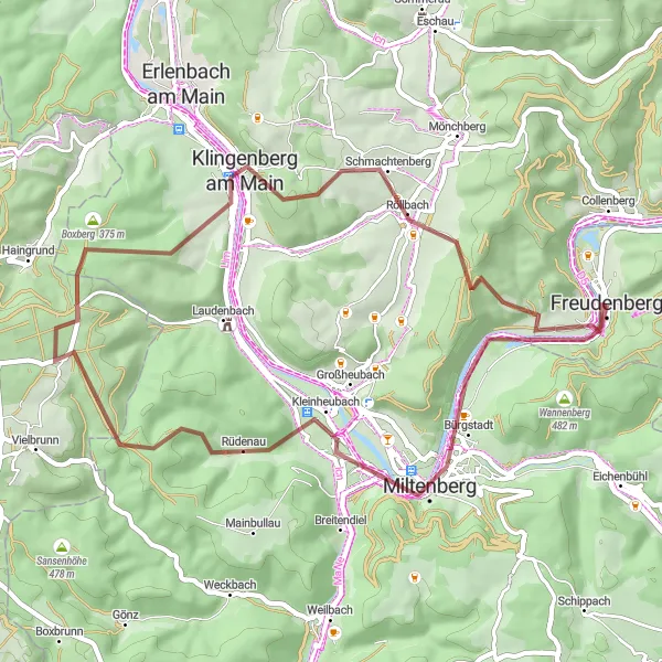 Karten-Miniaturansicht der Radinspiration "Gravel-Abenteuer um Miltenberg" in Stuttgart, Germany. Erstellt vom Tarmacs.app-Routenplaner für Radtouren