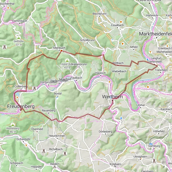Karten-Miniaturansicht der Radinspiration "Gravel Abenteuer im Spessart" in Stuttgart, Germany. Erstellt vom Tarmacs.app-Routenplaner für Radtouren