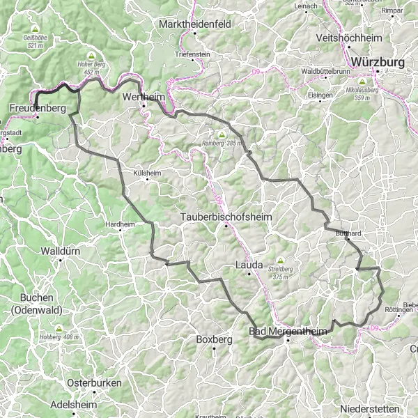 Map miniature of "The Romantic Road" cycling inspiration in Stuttgart, Germany. Generated by Tarmacs.app cycling route planner