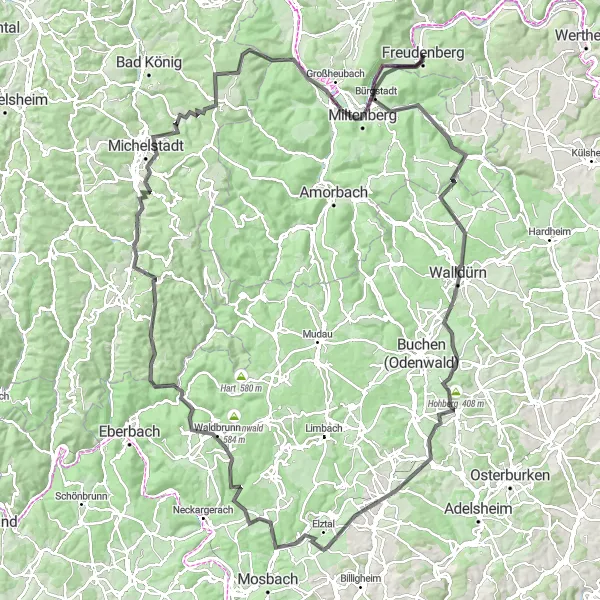 Map miniature of "Hilltop Challenge" cycling inspiration in Stuttgart, Germany. Generated by Tarmacs.app cycling route planner