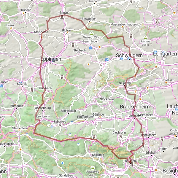 Karten-Miniaturansicht der Radinspiration "Mühlbach Panorama Tour" in Stuttgart, Germany. Erstellt vom Tarmacs.app-Routenplaner für Radtouren