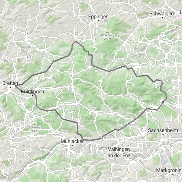 Karten-Miniaturansicht der Radinspiration "Radeln Sie durch die Naturwunder von Knittlingen" in Stuttgart, Germany. Erstellt vom Tarmacs.app-Routenplaner für Radtouren