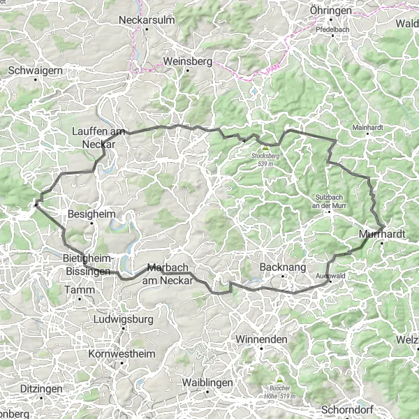 Karten-Miniaturansicht der Radinspiration "Herausfordernde Höhenmeter erklimmen" in Stuttgart, Germany. Erstellt vom Tarmacs.app-Routenplaner für Radtouren