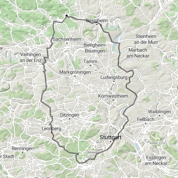 Karten-Miniaturansicht der Radinspiration "Entdecken Sie die Schönheit von Ingersheim" in Stuttgart, Germany. Erstellt vom Tarmacs.app-Routenplaner für Radtouren