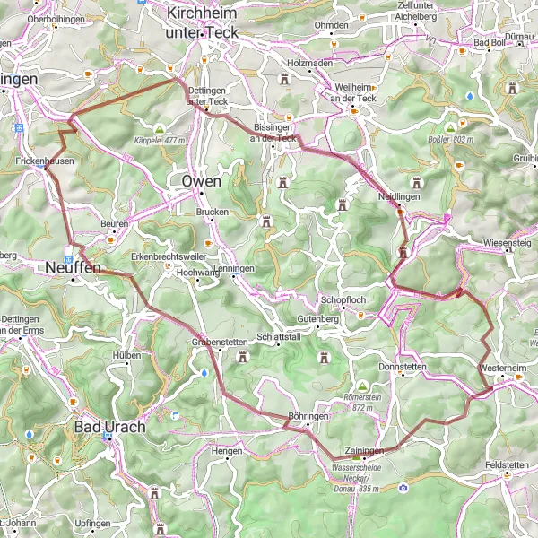 Map miniature of "Neuffen to Butzenberg" cycling inspiration in Stuttgart, Germany. Generated by Tarmacs.app cycling route planner