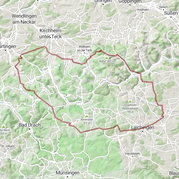 Karten-Miniaturansicht der Radinspiration "Gravel-Abenteuer durch atemberaubende Landschaften" in Stuttgart, Germany. Erstellt vom Tarmacs.app-Routenplaner für Radtouren