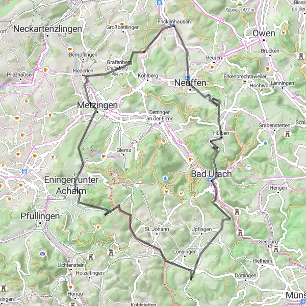 Map miniature of "Neuffen Loop" cycling inspiration in Stuttgart, Germany. Generated by Tarmacs.app cycling route planner