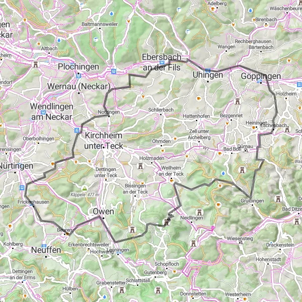 Map miniature of "Ebersbach Adventure" cycling inspiration in Stuttgart, Germany. Generated by Tarmacs.app cycling route planner