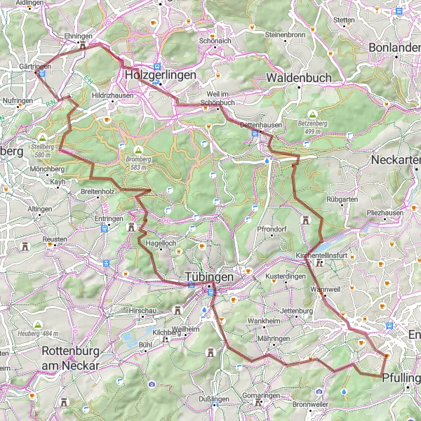 Karten-Miniaturansicht der Radinspiration "Rundtour um Gärtringen über Georgenberg und Derendingen" in Stuttgart, Germany. Erstellt vom Tarmacs.app-Routenplaner für Radtouren