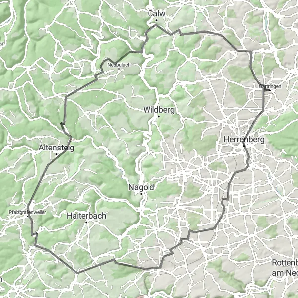 Karten-Miniaturansicht der Radinspiration "Roadtour durch Eutingen und Neubulach" in Stuttgart, Germany. Erstellt vom Tarmacs.app-Routenplaner für Radtouren