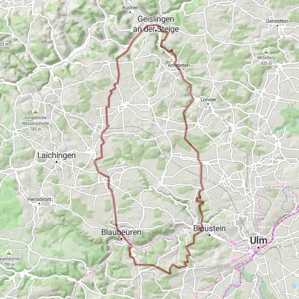 Karten-Miniaturansicht der Radinspiration "Rund um Geislingen: Abenteuerliche Gravel-Tour" in Stuttgart, Germany. Erstellt vom Tarmacs.app-Routenplaner für Radtouren