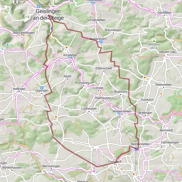 Karten-Miniaturansicht der Radinspiration "Entdecke die Alb auf Schotterstraßen" in Stuttgart, Germany. Erstellt vom Tarmacs.app-Routenplaner für Radtouren